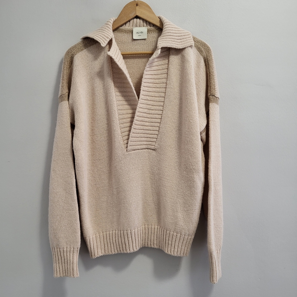Alysi Creme Oatmeal Alpaca Wool Mohair Italy Oversized Chunky Sweater Size Large